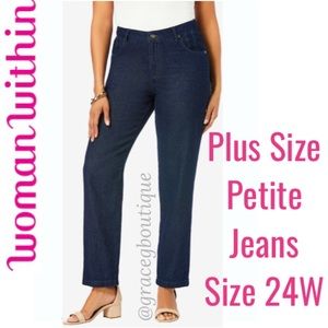 Natural Fit Womens Jeans Woman Within Plus Size 24W Petite Dark Wash Black Blue